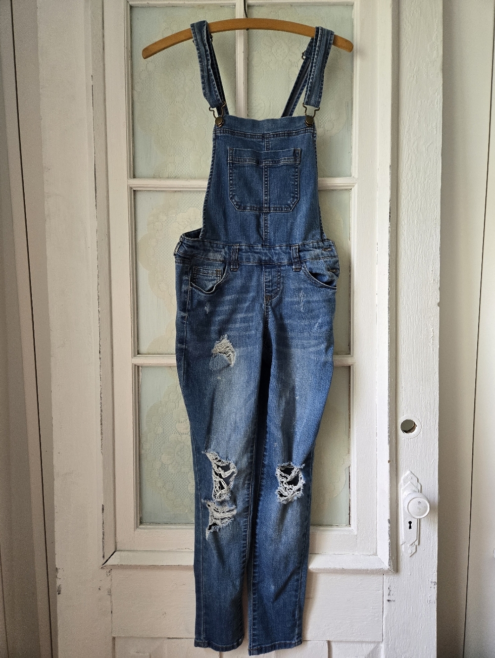 Wax Jean Distressed Denim Overalls Size S